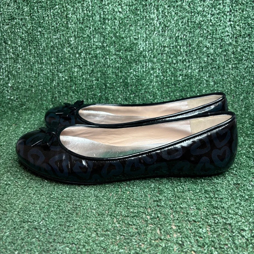 Marc By Marc Jacobs Heart Patent Leather Bow Ballet Flats Black Womens 10.5-11